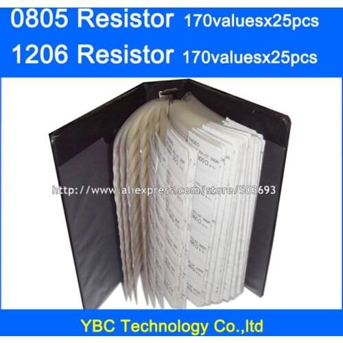 0805 SMD Resistor 0R~20M 1% 170valuesx25pcs=4250pcs & 1206 Resistor 170valuesX25pcs=4250pcs 0R~10M Sample Book
