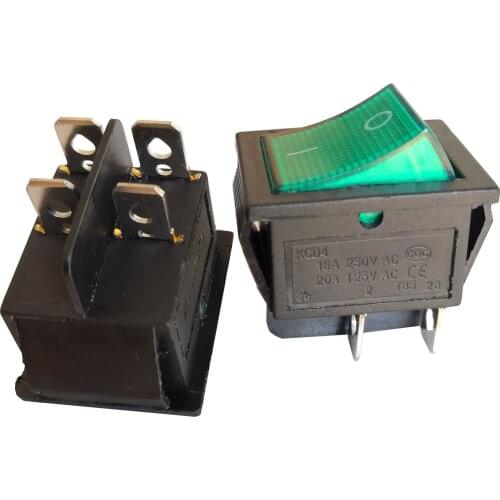 20PCS 16A 250V 20A 125VAC 4 Pin 2 Position ON-OFF DPST Rocker Switch Power Switches KCD4-201, Green Button with Light