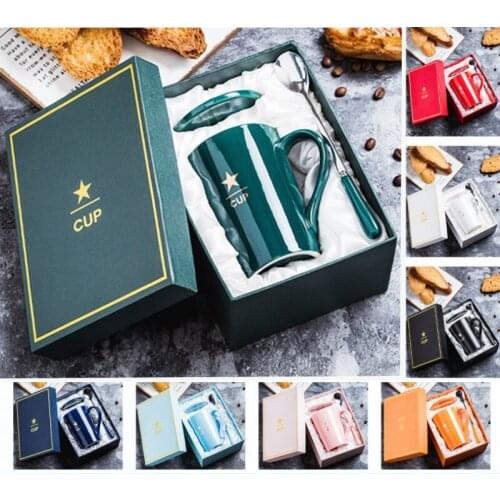 400 Ml Creative Ceramic Cup Mug Coffee Cup Milk Cup Nordic Ins Water Cup With Lid Spoon Coffee Mugs Exquisite Gift Box Tea Mug