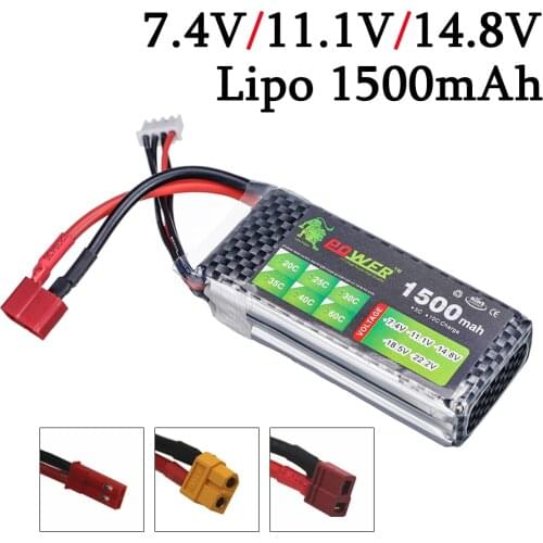 7.4v 11.1v 14.8v 1500mAh Lipo Battery For RC Helicopter Toys Car Boats Drone Parts 1500mAh 2s 3s 4s Rechargeable Battery 1PCS