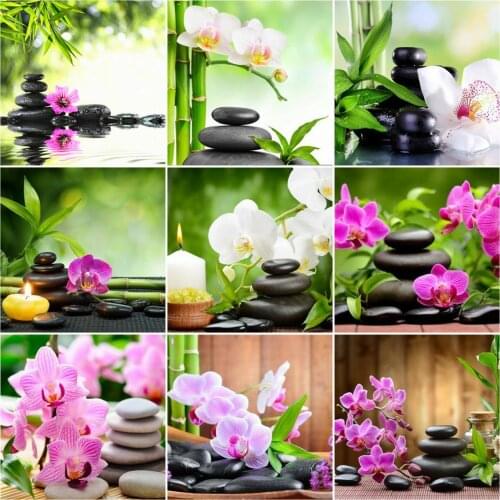 AZQSD Diamond Embroidery Orchid Stone Mosaic 5D Diamond Painting Flower Cross Stitch Rhinestones Handmade Home Decor