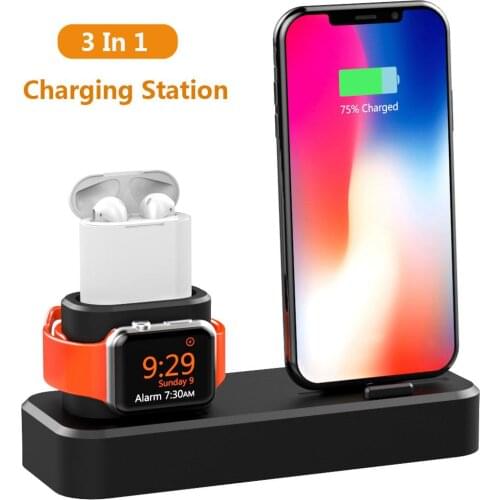 3 In 1 Wireless Mobile Phone DockStand Charging for Apple Watch/ iPhone11 XR XS/ Air Pods Mobile Phone Silicone charging Base