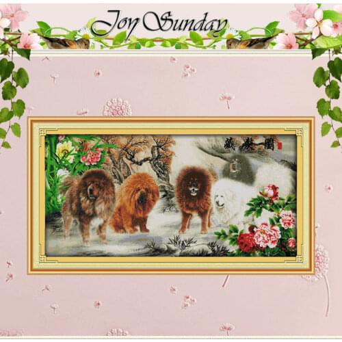 Big Size Peony Tibetan Mastiff Counted Cross Stitch DIY 11CT 14CT Cross Stitch Set Animal Cross-stitch Kit Embroidery Needlework
