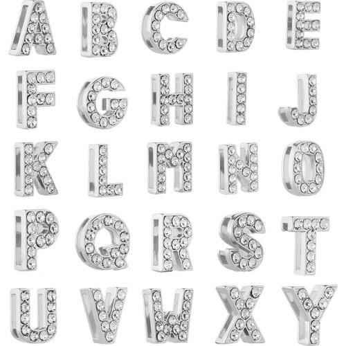2Pcs 10mm Crystal Rhinestones 26 Letter Sliders Keeper Charms Beads for Stainless Steel Mesh Bracelets For Women Jewelry Making