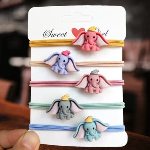 5pcs/lot Disney cartoon acrylic Dumbo head rope girl high elastic rubber band hair rope cute hair ring hair accessories