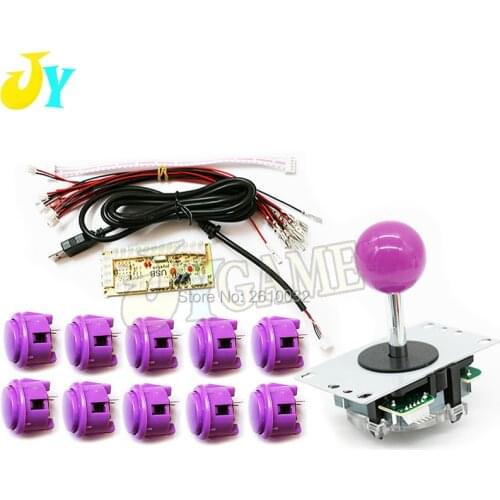 Purple DIY Handle Arcade Kits Replacement Part USB Encoder To PC Raspberry Pi MAME Joystick 30MM Button
