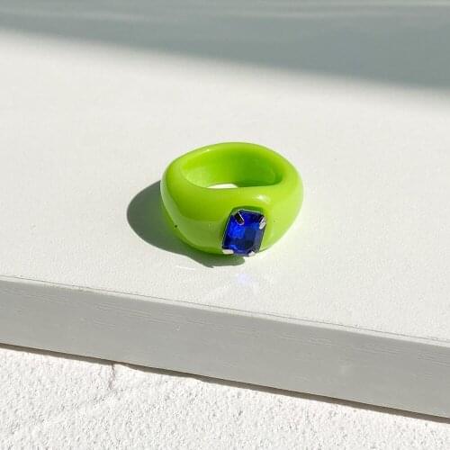 Geometric Korean fashion vintage resin inset clamp macaron ring creative candy-colored joint ring