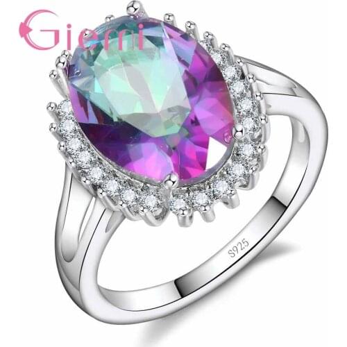 925 Sterling Silver Elegant Charming Purple Flower Round Crystal Ring Party Wedding Ceremony Jewelry Cubic Zirconia