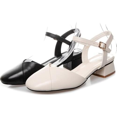 Leather summer new British style low heel hollow fashion single shoes Baotou womens sandals