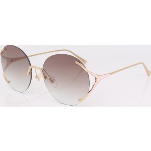 Round rimless women sunglasses fashion brown shaded sunglasses women