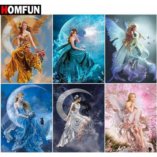 HOMFUN Square/Round Drill 5D DIY Diamond Painting "Moon woman character" Embroidery Cross Stitch Full Rhinestone Decor