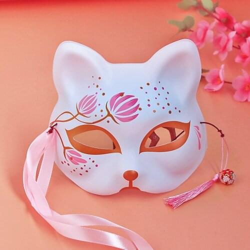 Pink Fox Mask Japanese Cosplay Mask Anime Kabuki Kitsune Masks Party Props Half Face Cat Masks Masquerade Rave Festival Cosplay