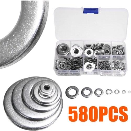 Mayitr 580pcs/set 304 Stainless Steel Flat Washers Kit For M2 M2.5 M3 M4 M5 M6 M8 M10 M12 Fasteners & Hooks Washers Gaskets