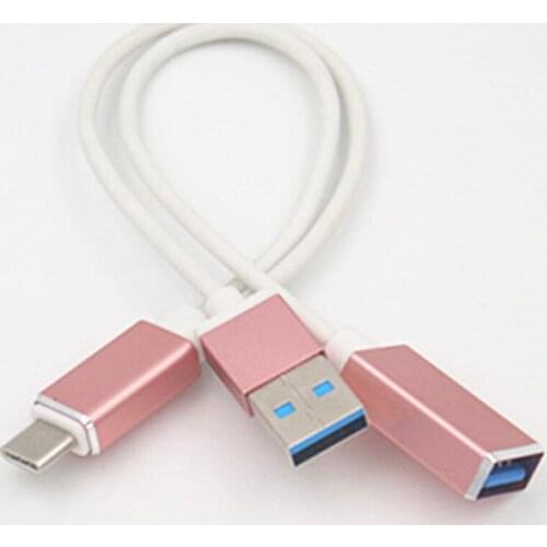 Metal Shell 2 in 1 Type C Male to USB 3.1 Male/Female Charger Data Cable OTG & Charging Data Transfer Cable