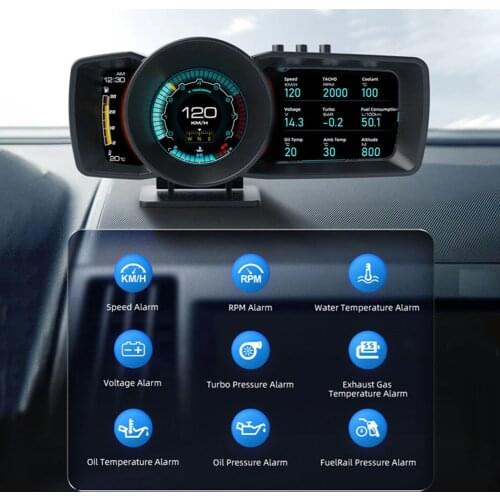 2021 New Car HUD Multi-Function Dashboard Head Up Display OBD2+GPS Smart Speedometer Auto Gauge Alarm System Turbo Boost