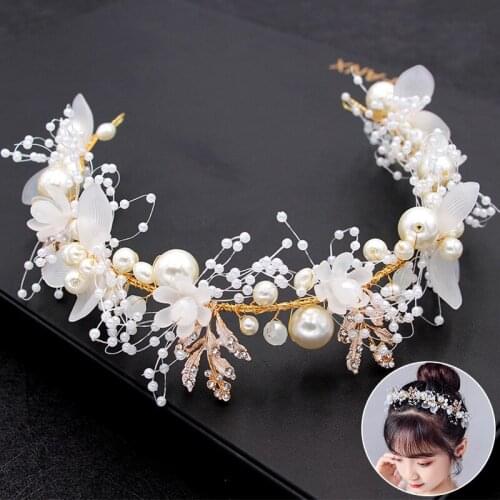 Fashion Pearl Flower Headband Bridal Wedding Crown Hair Accessories Hair Band Crystal Headpiece Hair Jewelry Bride Headdres