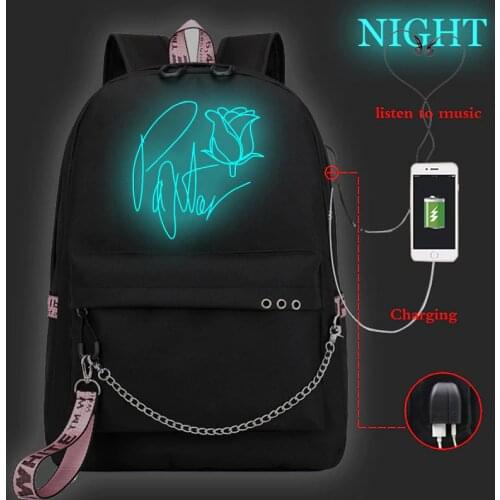 Fashion Luminous Backpack Payton Moormeier USB School Bag Korean Style Teen Women Leisure Schoolbag Payton Moormeier Mochilas