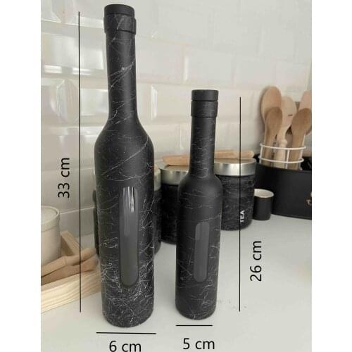 Marble Textured Cylinder Vinegar Oil Glass Bottle Black 500 cc 250 cc Options Modern Kitchen Tableware