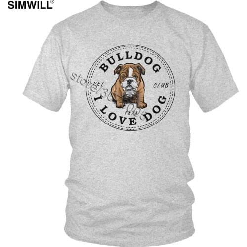 Mens I Love Cute Bulldog T Shirt Men T-Shirts Fashion Short Sleeve Cotton Breathable Shirt Round Neck Handsome Clothing Tee