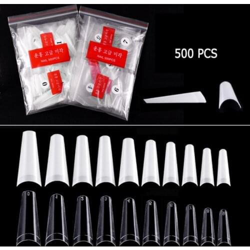 False Nails Fake Nails 500pcs/Bag 10 Sizes Ballerina Nail Tips French Coffin Half Cover Nails Clear/Natural Flat Shape Nails Art