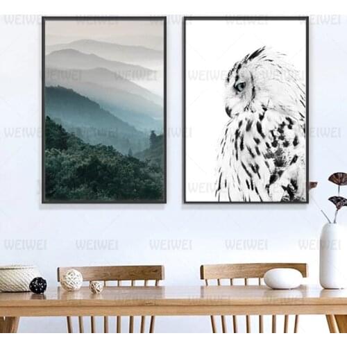 Nordic Forest Poster Black and White Owl Wall Art Canvas Painting Art Posters and Prints Wall Pictures for Living Room Frameless