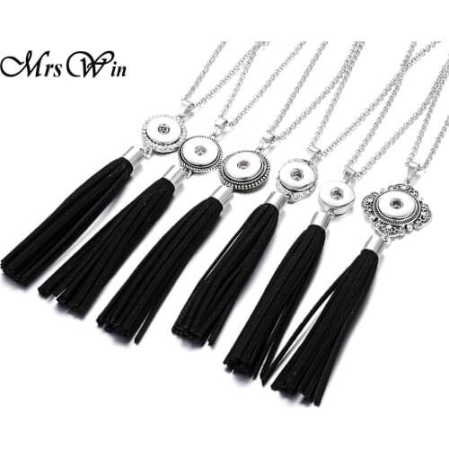 New 18mm Snap Button Necklace Ethnic Style Black Long Tassel Necklace fit 18mm Snap Buttons Pendant Neckalce