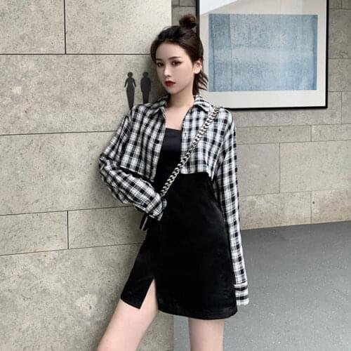 2019 new autumn womens two-piece early autumn dress waist was thin temperament long-sleeved skirt student Korean female