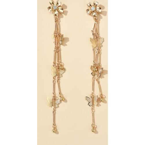 New Trendy Golden Flower Metal Earrings for Women Bohemian Wedding Party Butterfly Long Tassel Earring Birthday Gift