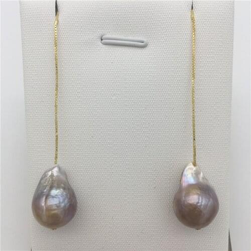 NEW Natural freshwater pearl purple baroque 12 x16mm Tibetan silver earrings