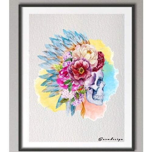 DIY Rikivity Original Sugar Skull day of the dead wall art canvas painting poster prints pictures Home Decoration wall sticker