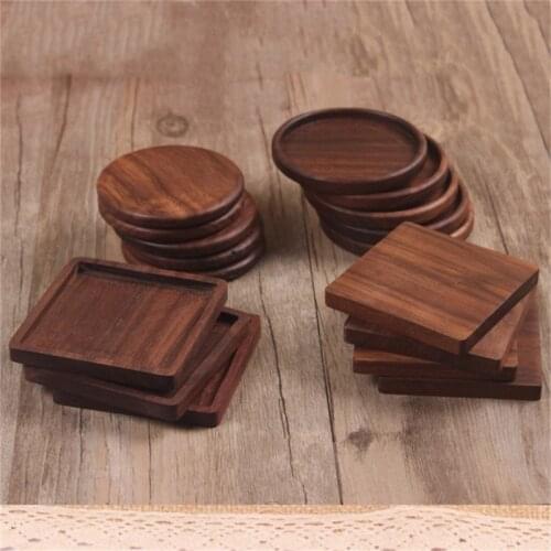 Retro Home Table Cup Pad Decor Durable Walnut Wood Coasters Placemats Decor Square Round Heat Resistant Drink Mat