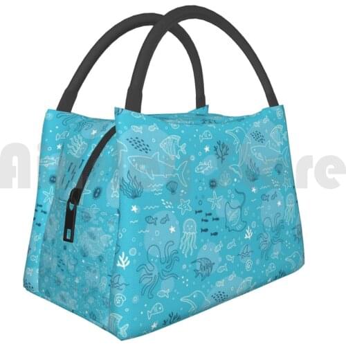 Portable Insulation Bag Magical Marine World Blue Dolphin Mammal Intelligent Turtle Sea Ocean Water Surf Beach
