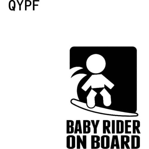 QYPF 10.7CM*14.6CM BABY SURF RIDER ON BOARD Vinyl Decal Car Sticker Black Sliver C14-0172