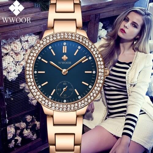WWOOR Luxury Women Watches 2020 Fashion Top Switzerland Brand Ladies Wristwatch Diamond Rose Gold Quartz Watch Women Reloj Mujer