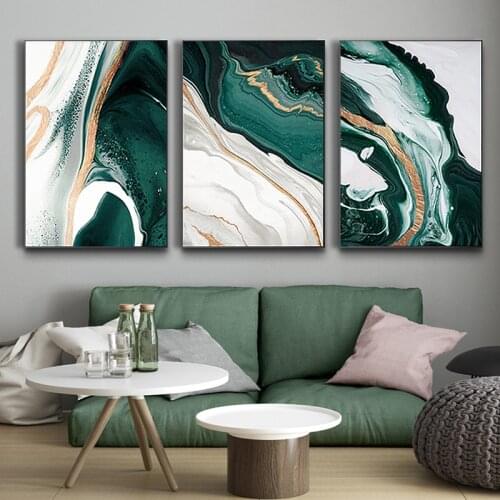 SELFLESSLY Abstract Gold foil lines Green Canvas Paintings Wall Pictures For Living Room Bedroom Posters And Prints Home Decor