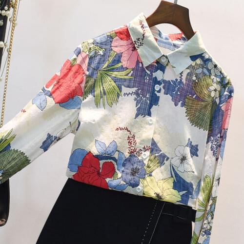 Chiffon Womens Casual cotton vintage Blouses Female Hawaiian Floral Long Sleeve Shirts Ladies autumn Loose Tops over size XXXXL