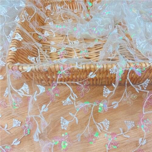 Water-soluble mesh lace embroidery fabric 125cm mesh sequins water-soluble lace