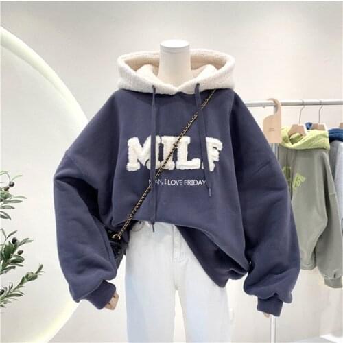 Y2k Letter Printing Embroidery Hoodies Women Winter Hooded Sweatshirts Oversize Itself Fashionable Womens Clothing Preppy Style