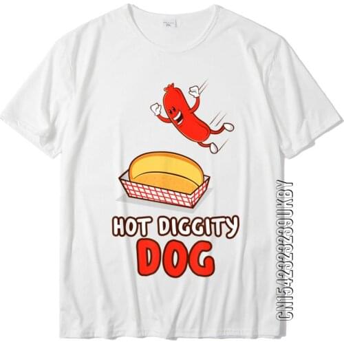 Funny Hot Dog T-Shirt Hot Diggity Dog BBQ Cartoon Weiner Cotton Summer Tops Shirts Coupons Man Tshirts Printed