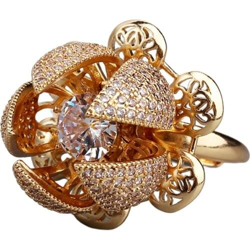 Female Fashion Elegant Cubic Ring Rose Gold Color Champagne Latest Crystal Engagement Wedding Ring for Women Jewelry Open ring