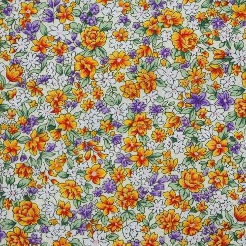 1 Yard Cotton Poplin Fabric for Sewing Patchwork, Dress, Cloth, Bedding - Small flowers and leaf (Yellow) (width=140cm)