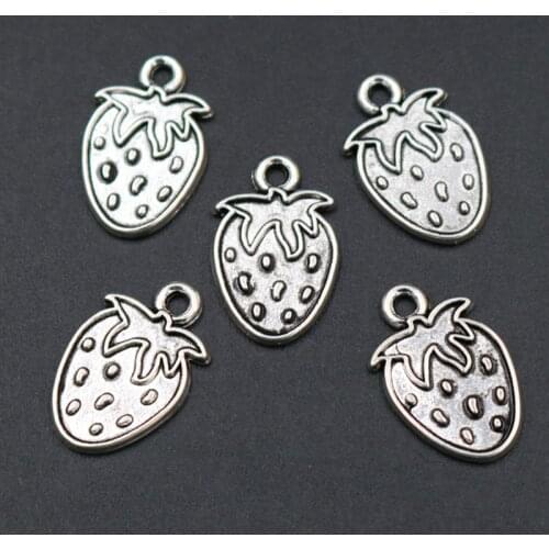 20pcs Antique Silver Color Small Strawberry Charm Alloy Pendant Necklace Bracelet DIY Metal Jewelry Handmade 18*12mm A1818