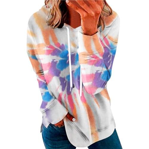 2021 Hoodies Sweatshirts Womens Fashion Long Sleeve Plus Size Tie Dye Print Hoodie Sweatshirt Blouse Tops Casual Pullovers