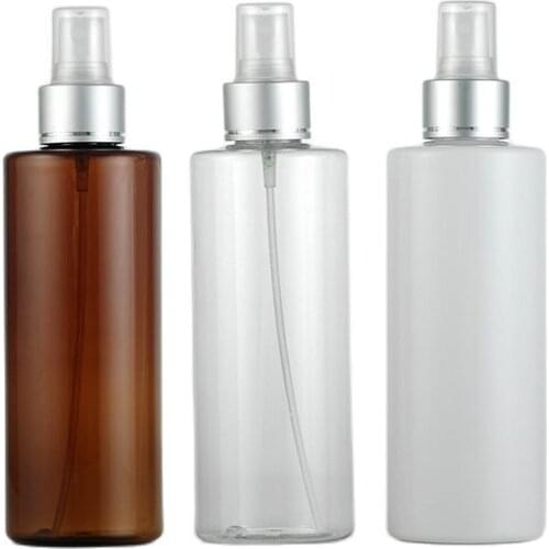 250ML X 25 Fine Mist Cosmetic Empty Flat Shoulder Spray Bottles 250CC PET Perfumes Container With Matte Silver Collar Spray Pump