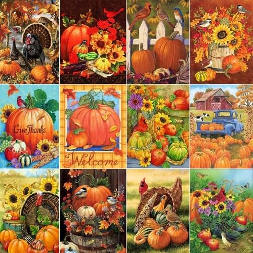 XUEQIXIAOZU Full Round Pumpkin Scene Diamond Embroidery 5D DIY Diamond Painting Mosaic Home Decoration Gifts 2020 New