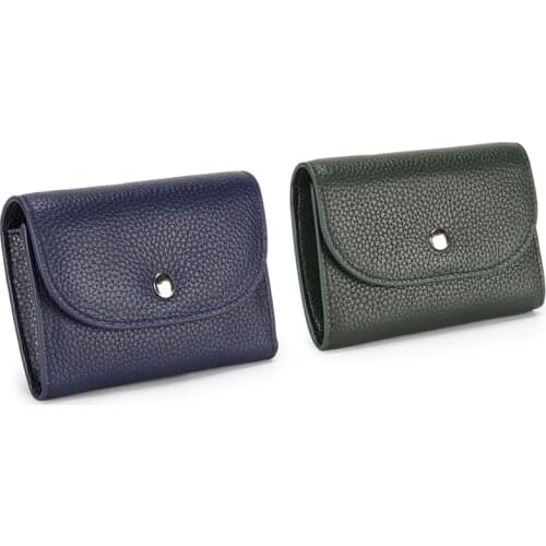 ASDS-2 Pcs PU Leather Coin Purse Large-Capacity Coin Bag Head Layer Cowhide Multifunctional Business Card Bag, Green & Blue
