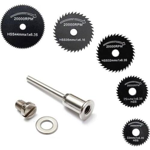 6pcs HSS Cutting Disc Rotary Tool 22/25/32/35/44mm Circular Saw Blades Cutting Wheel Discs Mandrel For Dremel Discs Cut off