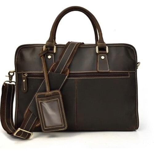 Mens briefcase handbag leather 15 inch laptop business tote bag large messenger document bag combination