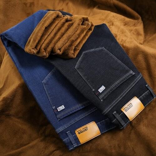 42 44 46 plus size 2020 new winter mens warm jeans classic brown velvet business fashion black/blue trousers mens brand jeans