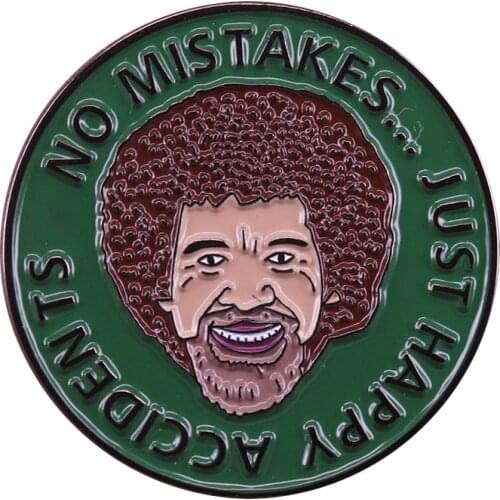 No Mistakes Just Happy Accidents Enamel Pin Bob Ross Quote Brooch official statement Badge self portrait Jewelry